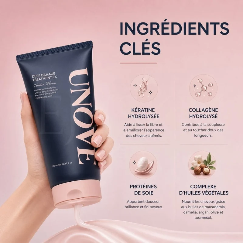 Unove - Soin réparateur intense pour cheveux abîmés Tender Bloom - 320ml
