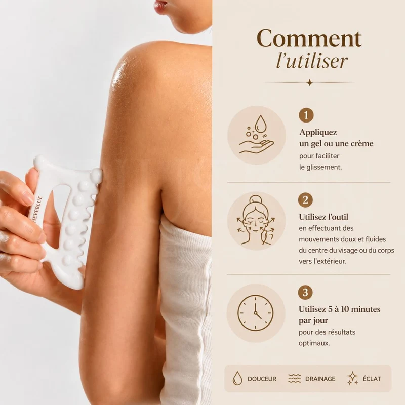 Heveblue - Gua Sha premium relaxant en argile blanche naturelle