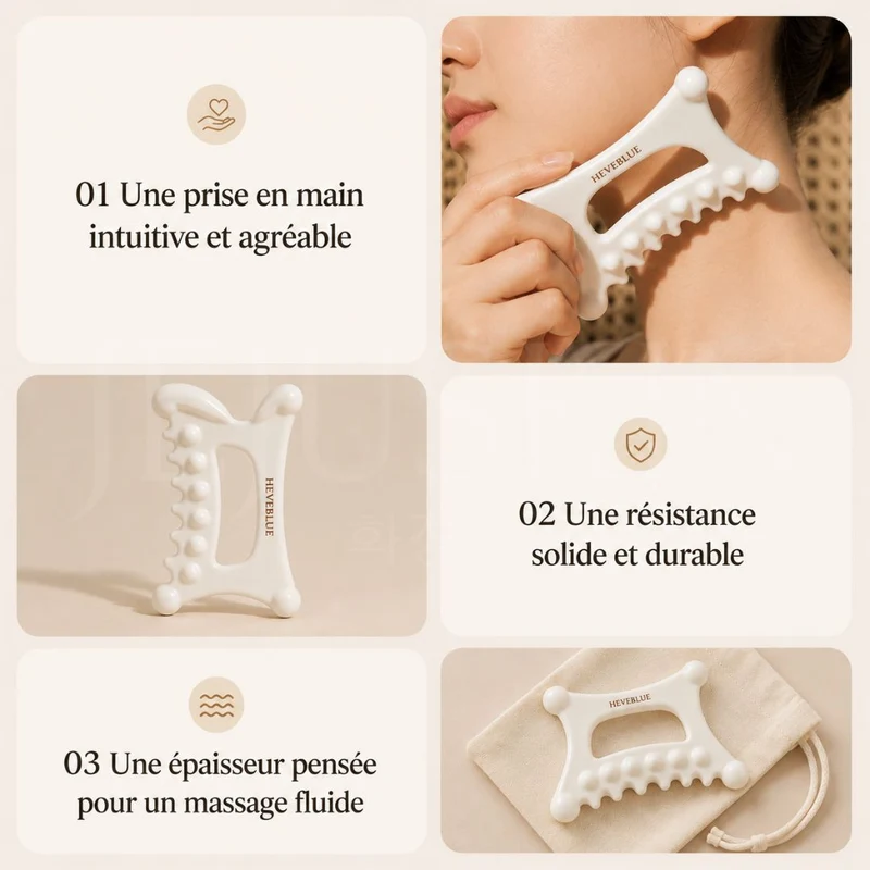 Heveblue - Gua Sha premium relaxant en argile blanche naturelle