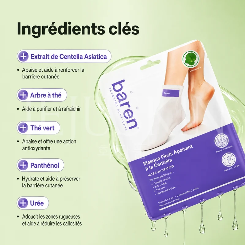Baren - Masque apaisant pour les pieds à la Centella - 3 paires