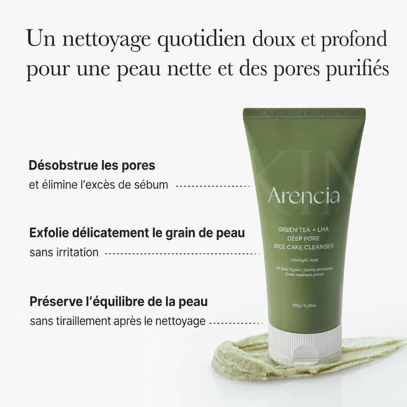Arencia - Nettoyant purifiant au thé vert + LHA pour pores et sébum - 150g