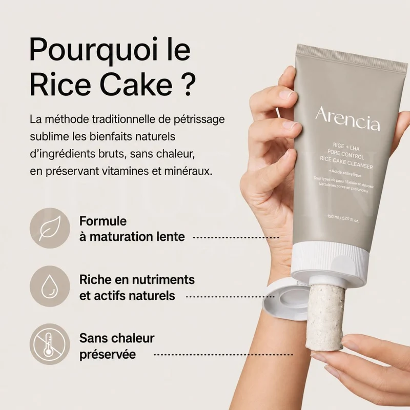 Arencia - Nettoyant purifiant pour les pores et le grain de peau, riz + LHA - 150g