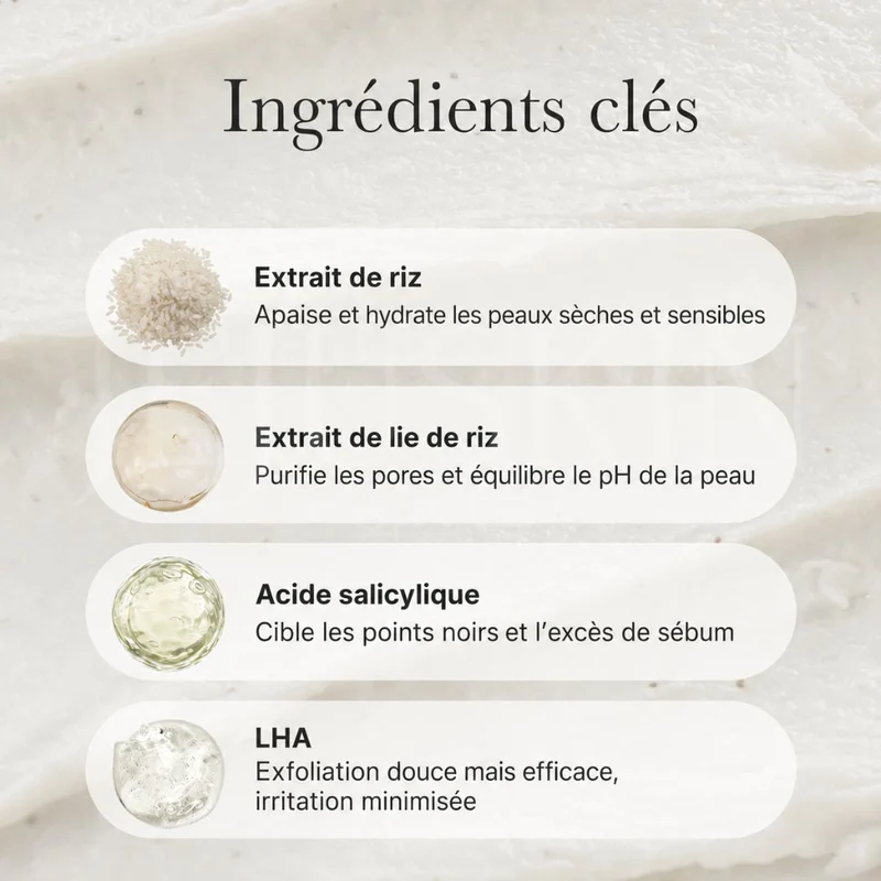 Arencia - Nettoyant purifiant pour les pores et le grain de peau, riz + LHA - 150g