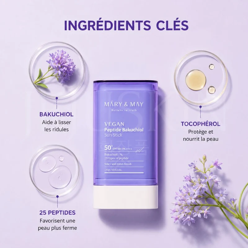 Mary&May - Stick solaire vegan anti-âge peptides et Bakuchiol SPF50+ - 18g