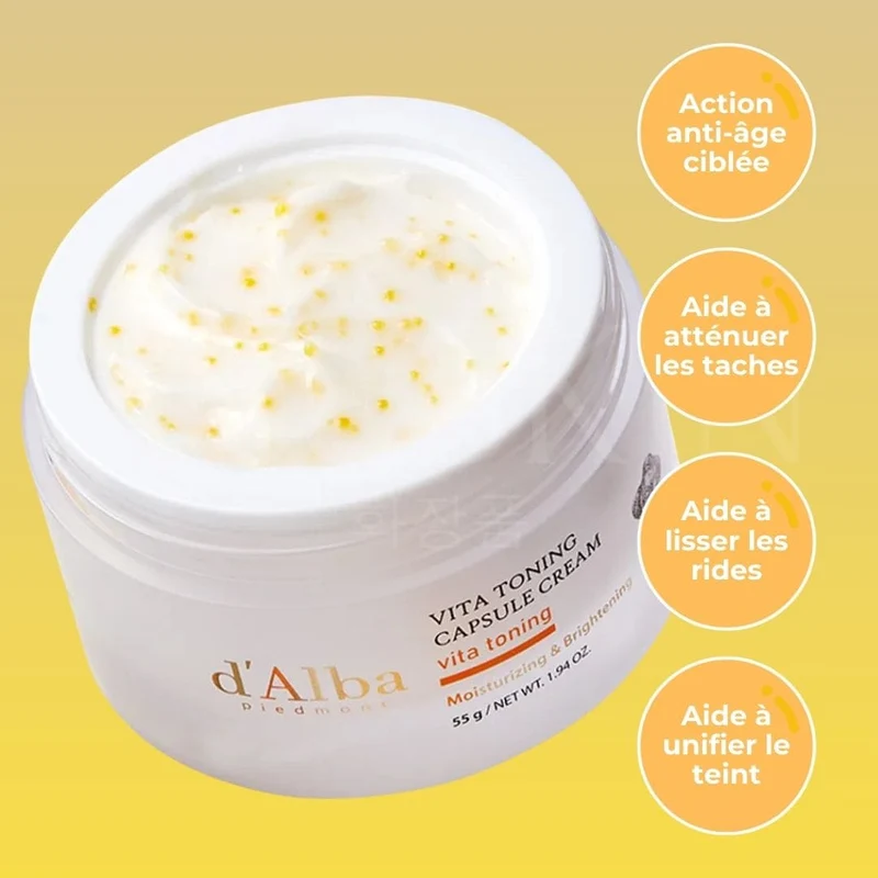 d'Alba - Crème hydratante aux capsules vitaminées, teint unifié et éclat - 55g