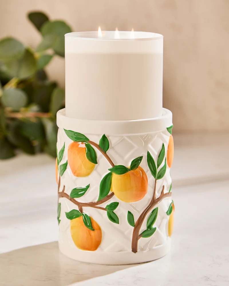 Vera Bradley Peach Pedestal 3-Wick Candle Holder