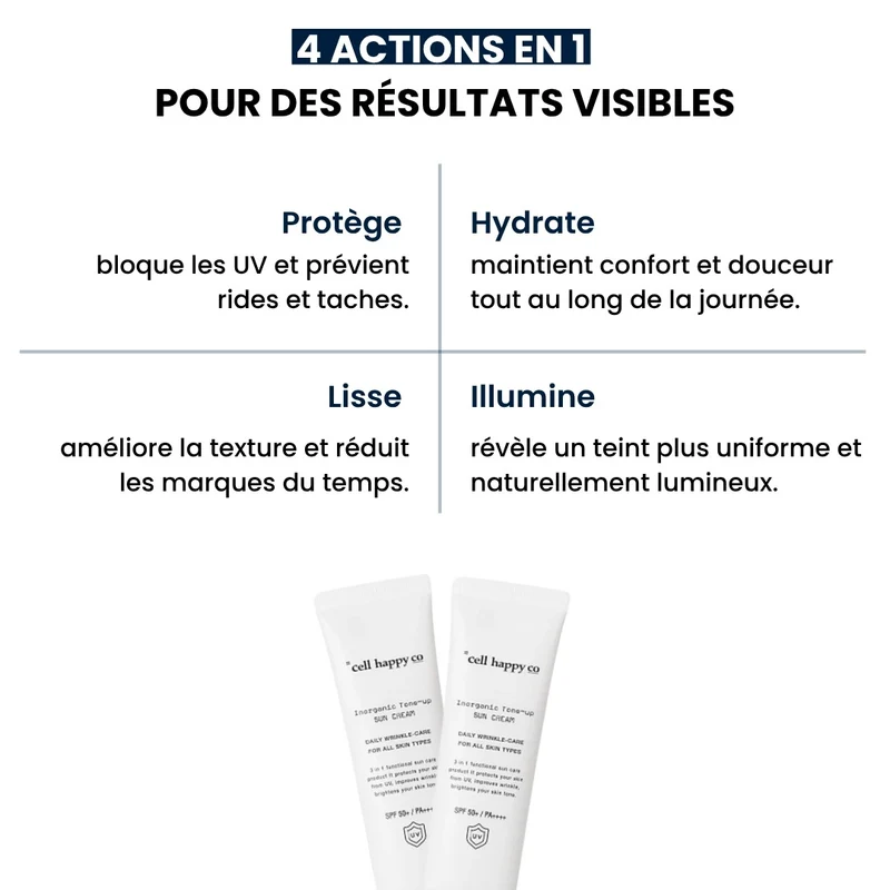 Cell Happy Co - Crème solaire hydratante et anti-rides SPF 50+ / PA++++ - 50g