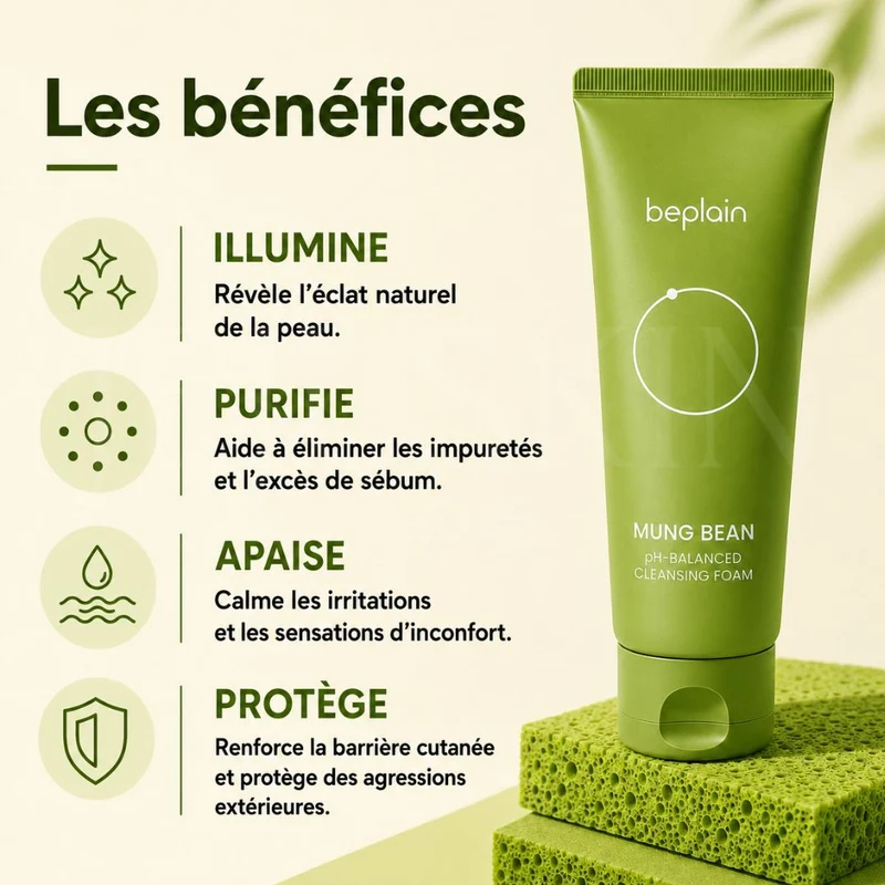 Beplain - Nettoyant doux au haricot mungo - 80ml