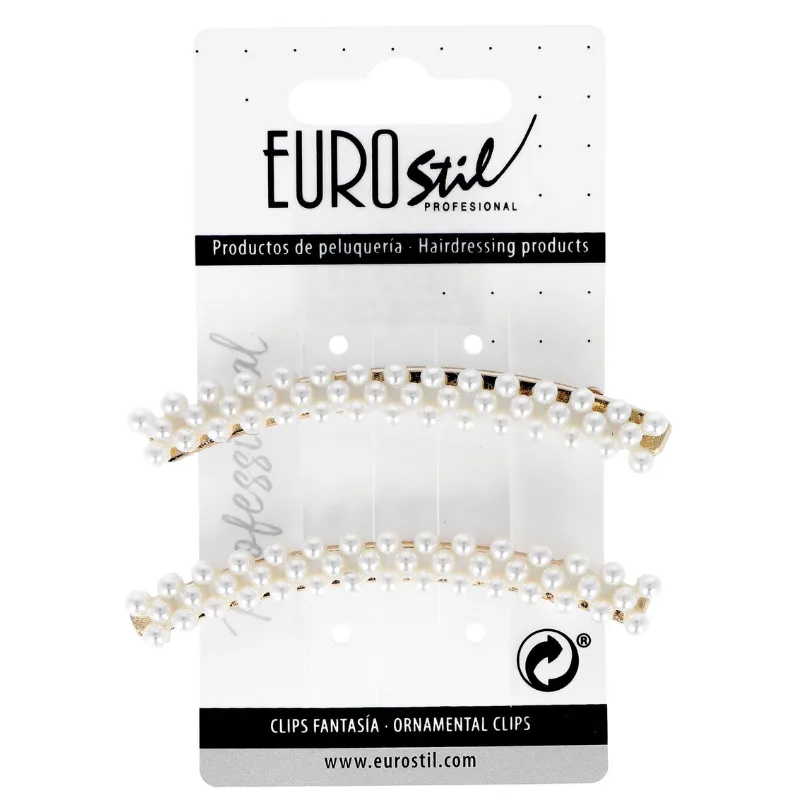 Barrette Courbée Dorée avec Perles Blanches - Lot de 2