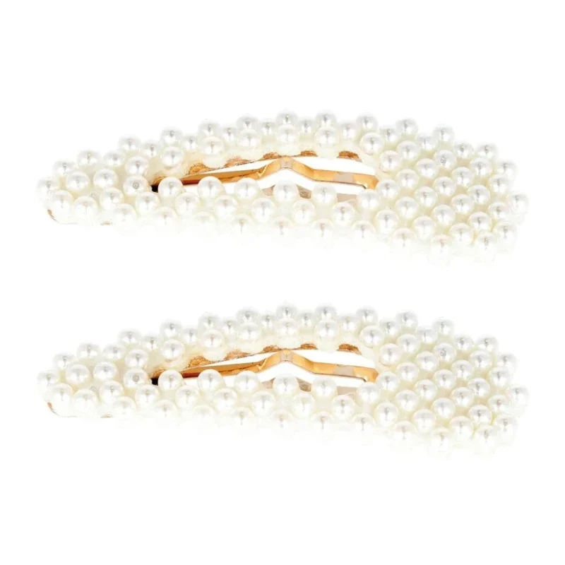 Barrette Dorée Perles Blanches - Lot de 2