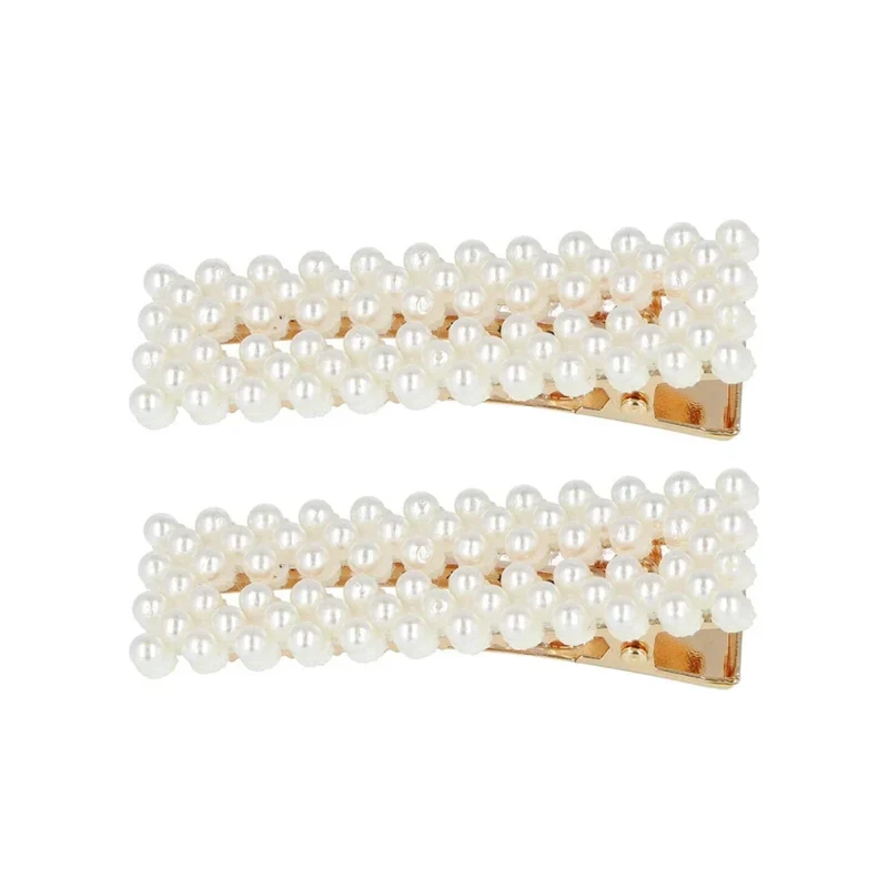 2 Barrettes Dorées avec Perles Blanches
