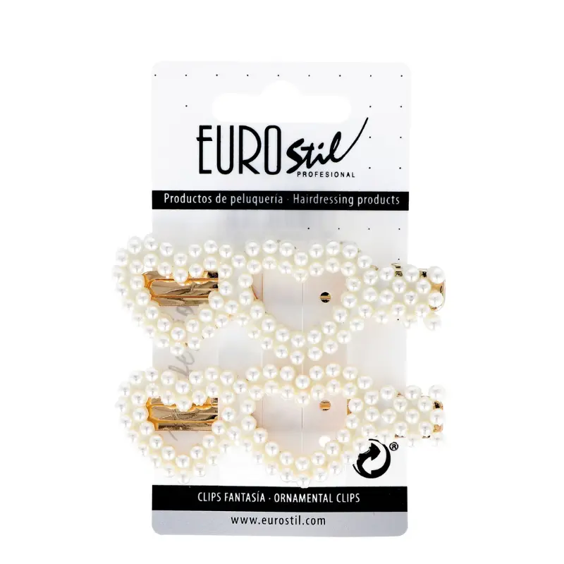 Barrettes Dorées avec 2 Cœurs en Perles Blanches