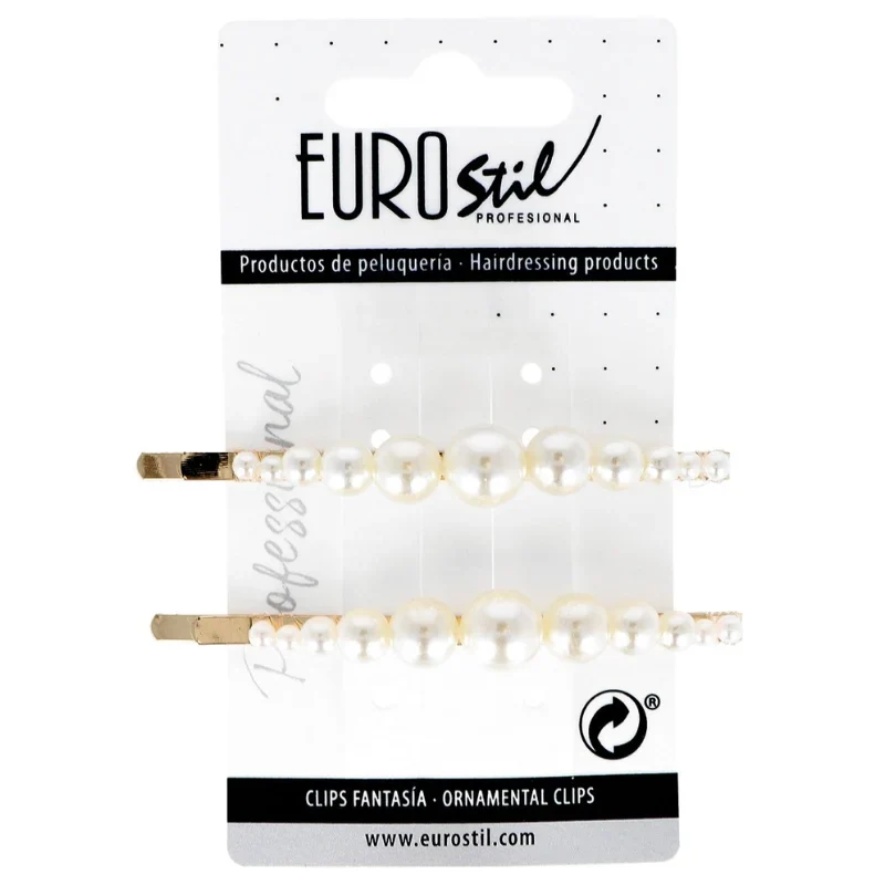 2 Barrettes Dorées avec Perles Blanches