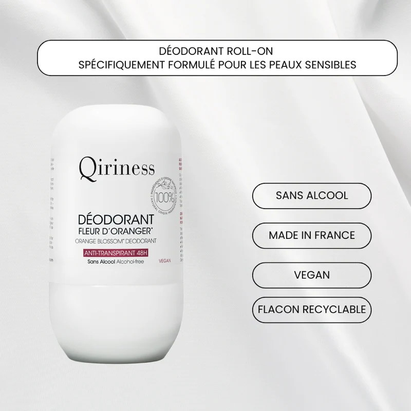 Déodorant Bille Anti-transpirant 48H - Fleur d'Oranger 100% Naturel - Roll On - Sans Alcool
