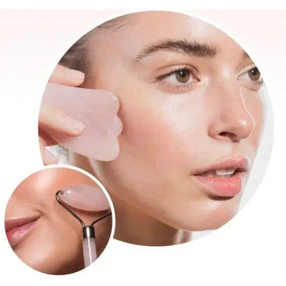 Kit Beauté Gua Sha Pierre Et Rouleau De Quartz Rose