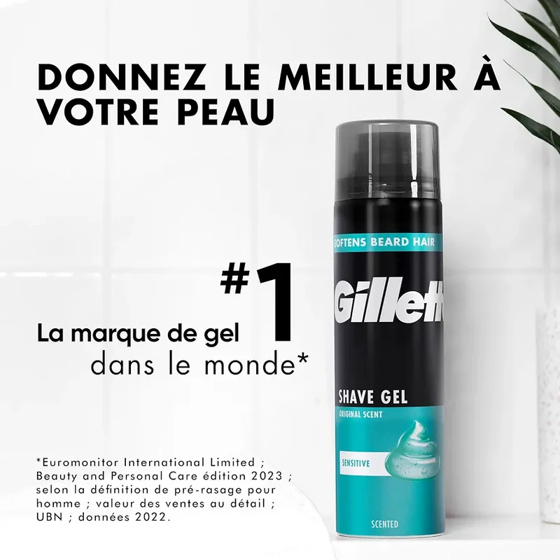 Gillette Shave Gel Original Scent Sensitive Gel De Rasage Pour Peaux Sensibles