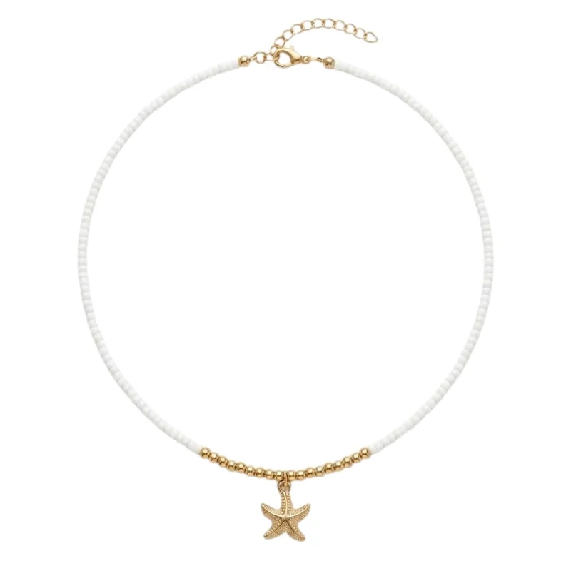 Collier De Perles Blanches Orné D'Une Étoile De Mer Dorée