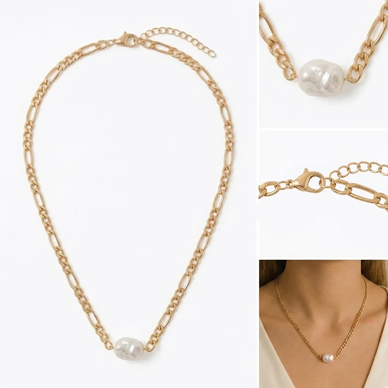 Collier Doré Avec Perle Baroque