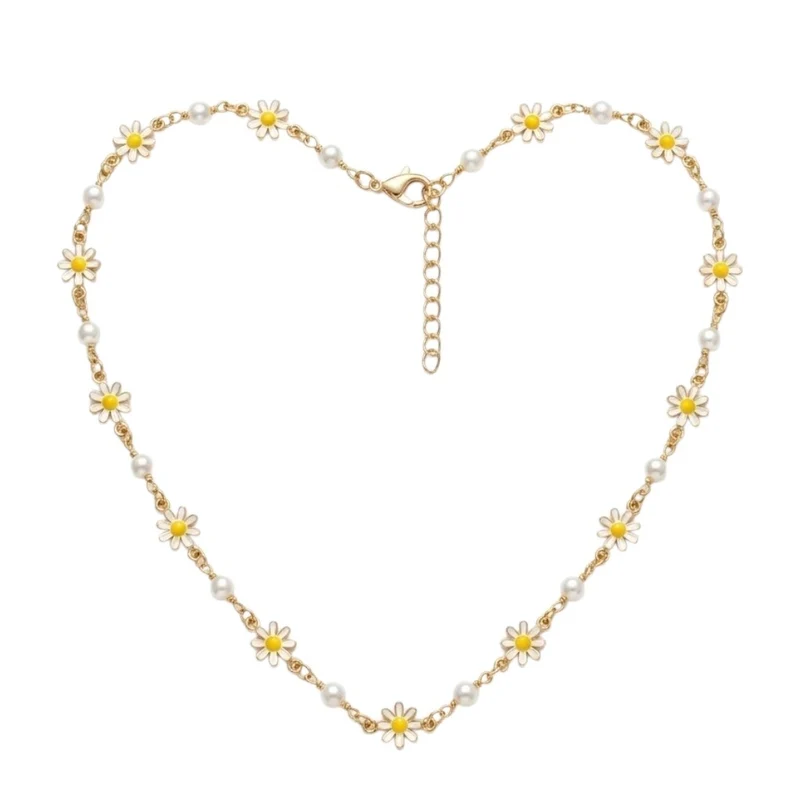 Collier Doré À Fleurs Marguerites Et Perles
