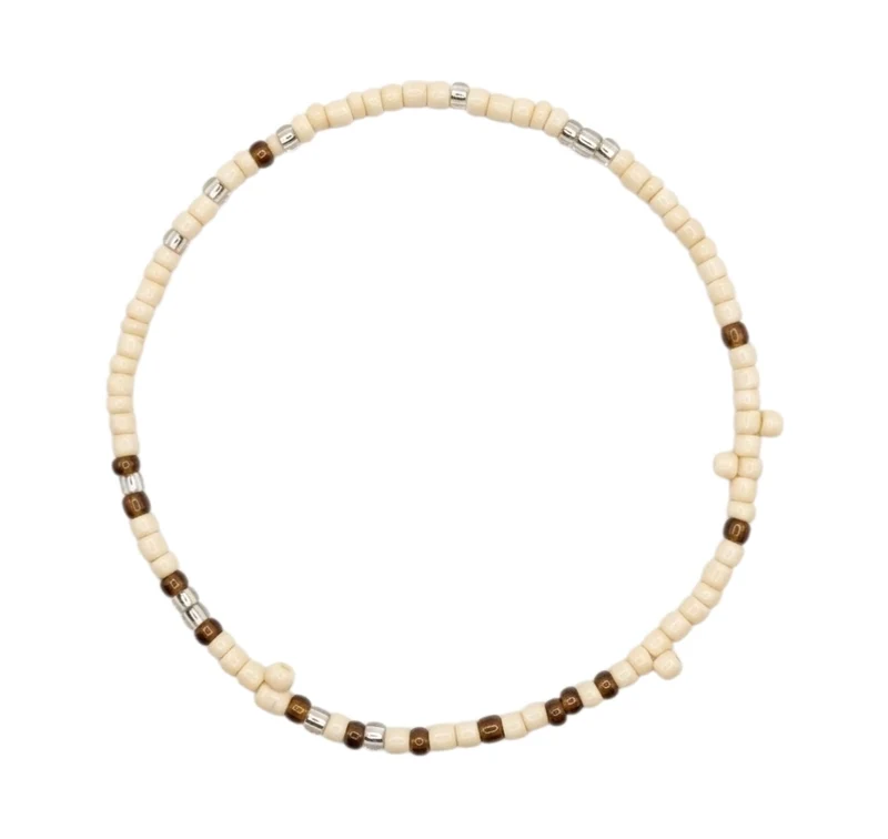 Collier Ras-De-Cou En Perles Beige Marron Et Argentées