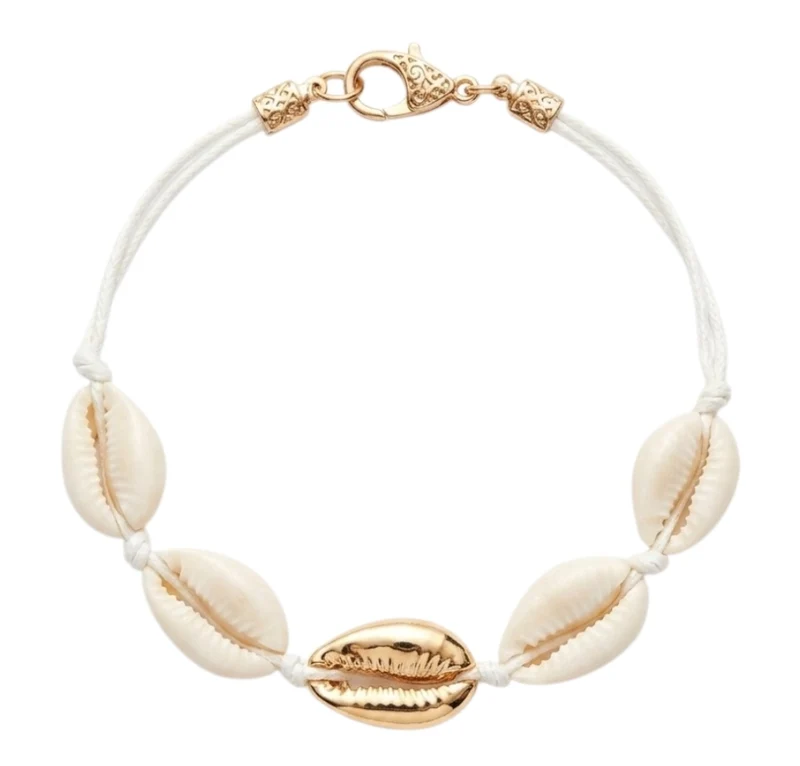 Collier Coquillages Cauris Blanc Et Doré