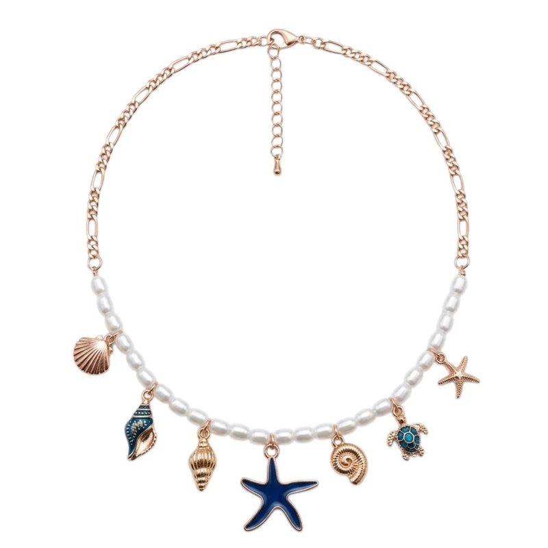 Collier Bohème Chic Doré Avec Perles Et Breloques Marines