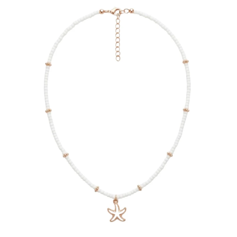 Collier Femme Perles Blanches Avec Pendentif Étoile De Mer Doré