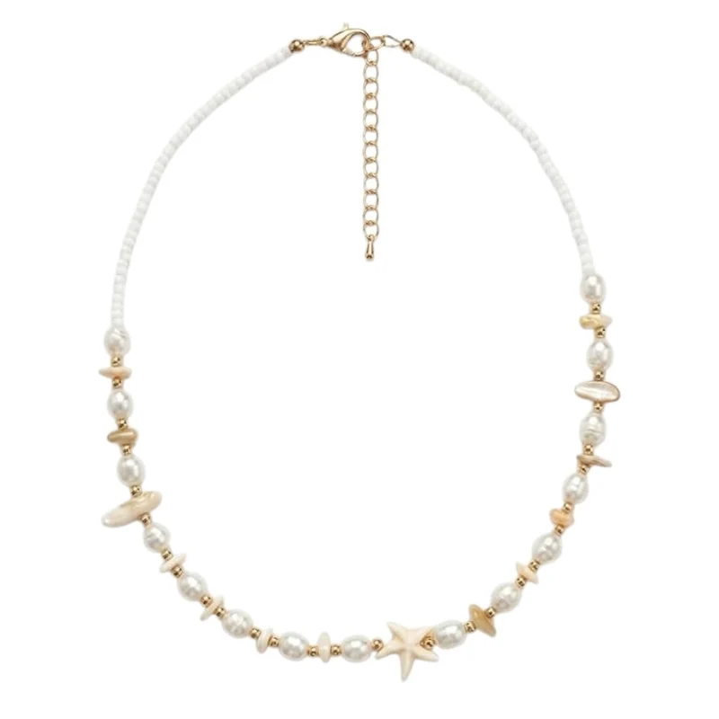 Collier “Étoile De Mer” En Perles Blanches & Dorées