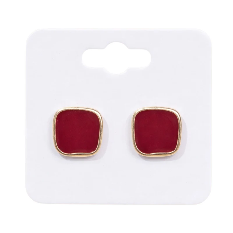 Boucles D'Oreilles Forme Coussin Émail Rouge