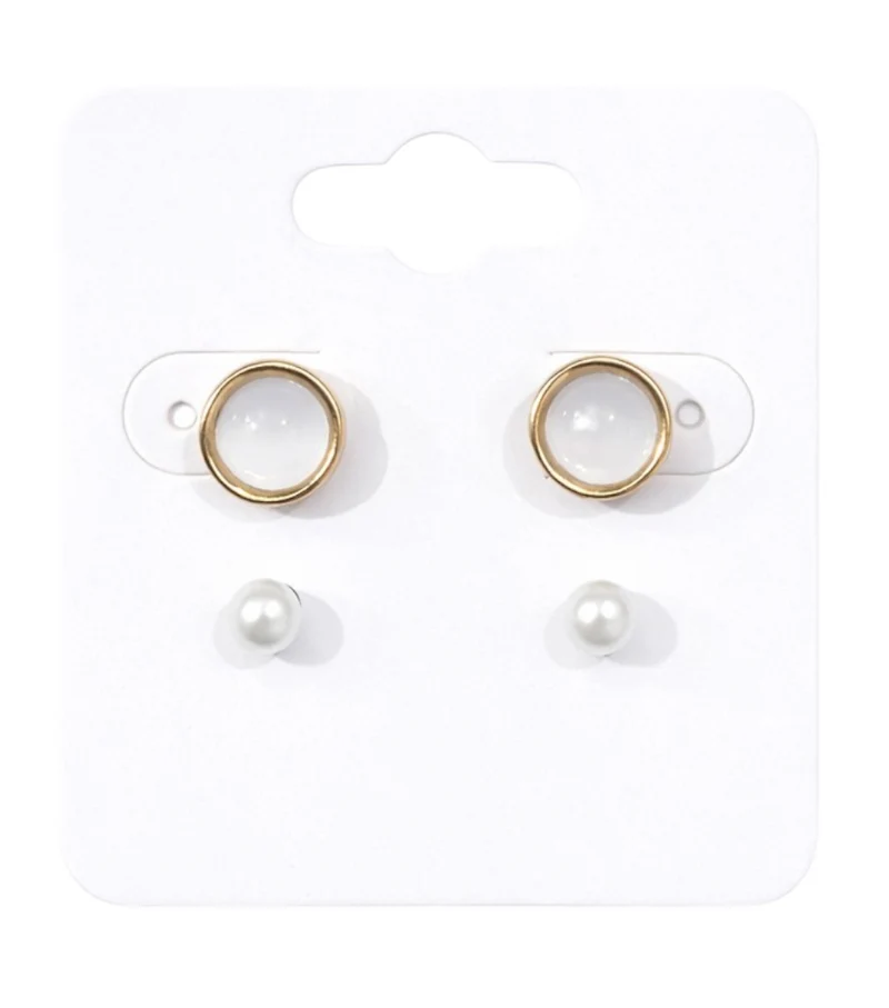 Parure Boucles D’Oreilles Perle Blanche & Cercle Doré