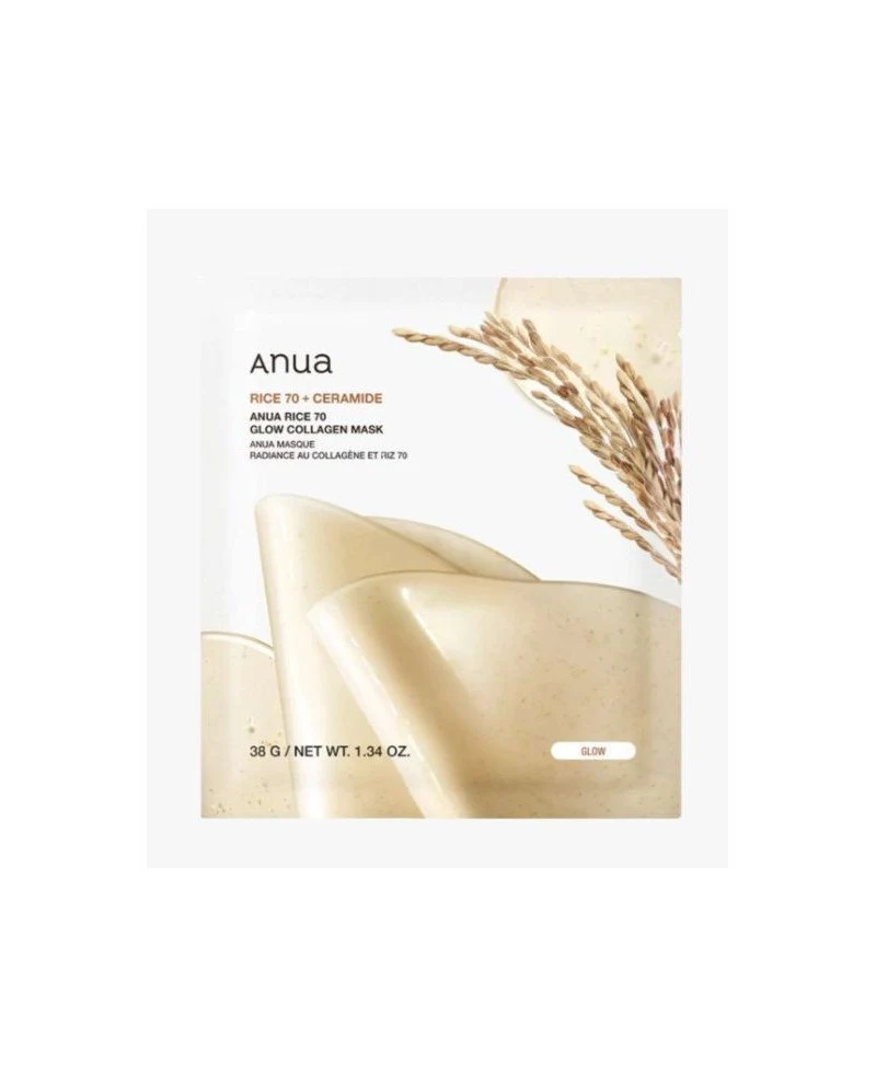 Anua Rice 70 Glow Collagene Maschera in Tessuto Illuminante 38g — Maschera in tessuto