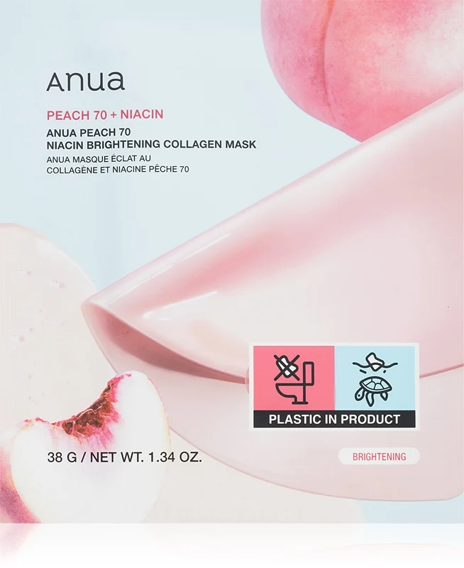Anua Peach 70 Niacin Collagene Illuminante 38 g — Maschera in Tessuto
