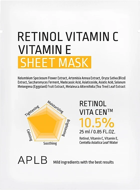 Aplb Retinolo Vitamina C Vitamina E Maschera in Tessuto 25 ml — Maschera in tessuto
