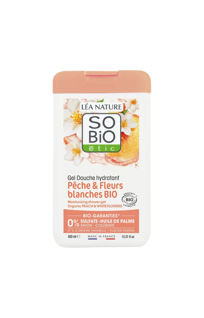 Gel douche bio hydratant - Pêche & fleurs blanche - 450 ml
