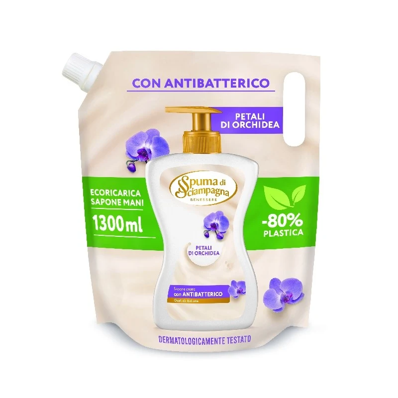 Spuma di Sciampagna Sapone Crema Petali Di Orchidea Ecoricarica 1300 ml — Sapone
