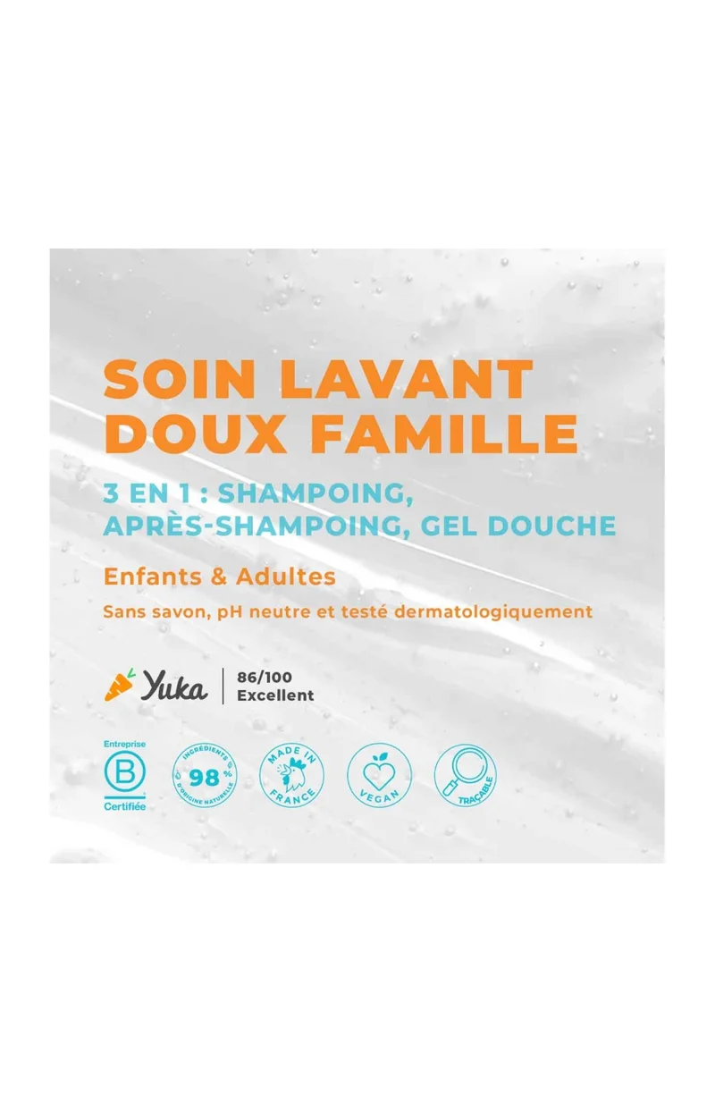 Shampoing 3-en 1 - Abricot & glycérine - Corps & cheveux - Enfants & adultes - 1 L