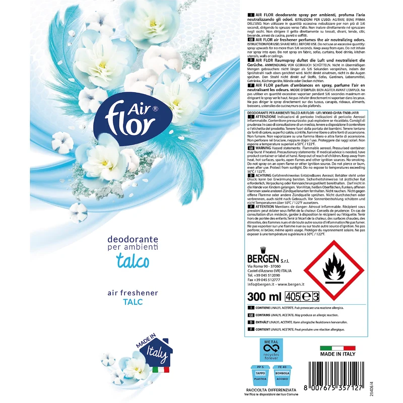 Air Flor Deodorante Ambienti Talco 300 ml — Deodorante per ambiente