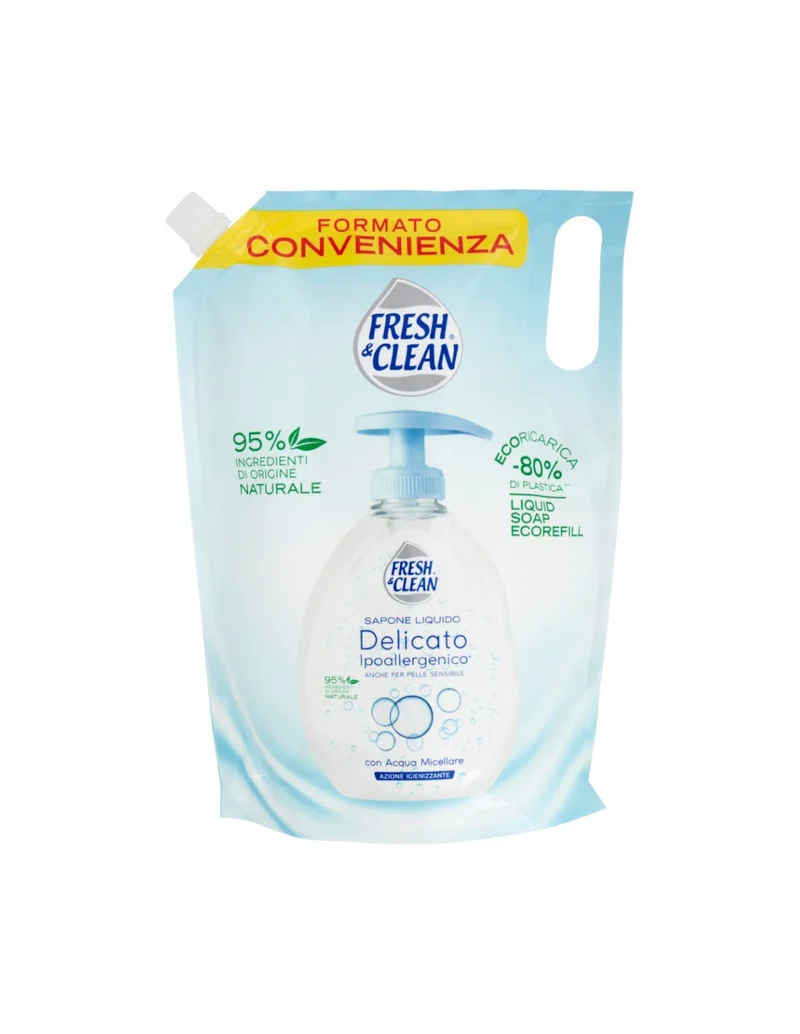 Fresh & Clean Sapone Liquido Delicato Ipoallergenico con Acqua Micellare Ecoricarica 1000 ml — Sapone liquido