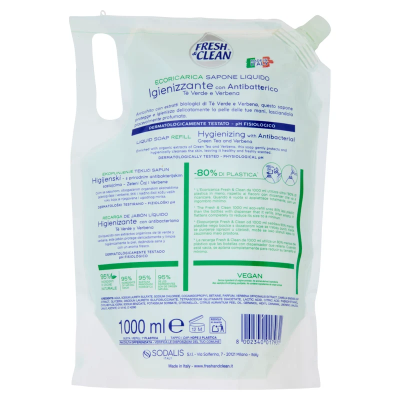 Fresh & Clean Sapone Eco 1000 ml Igienizzante — Sapone liquido