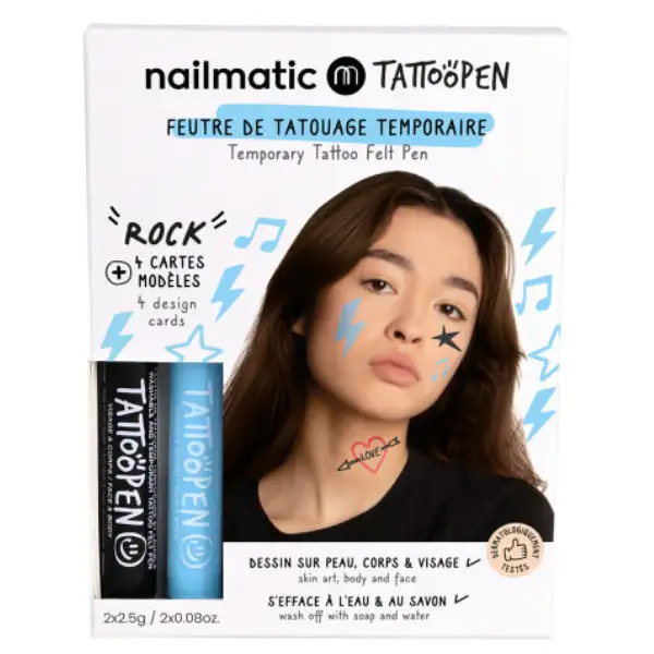 Feutres Tatouages Temporaires Tattoopen ROCK Bleu & Noir - Nailmatic