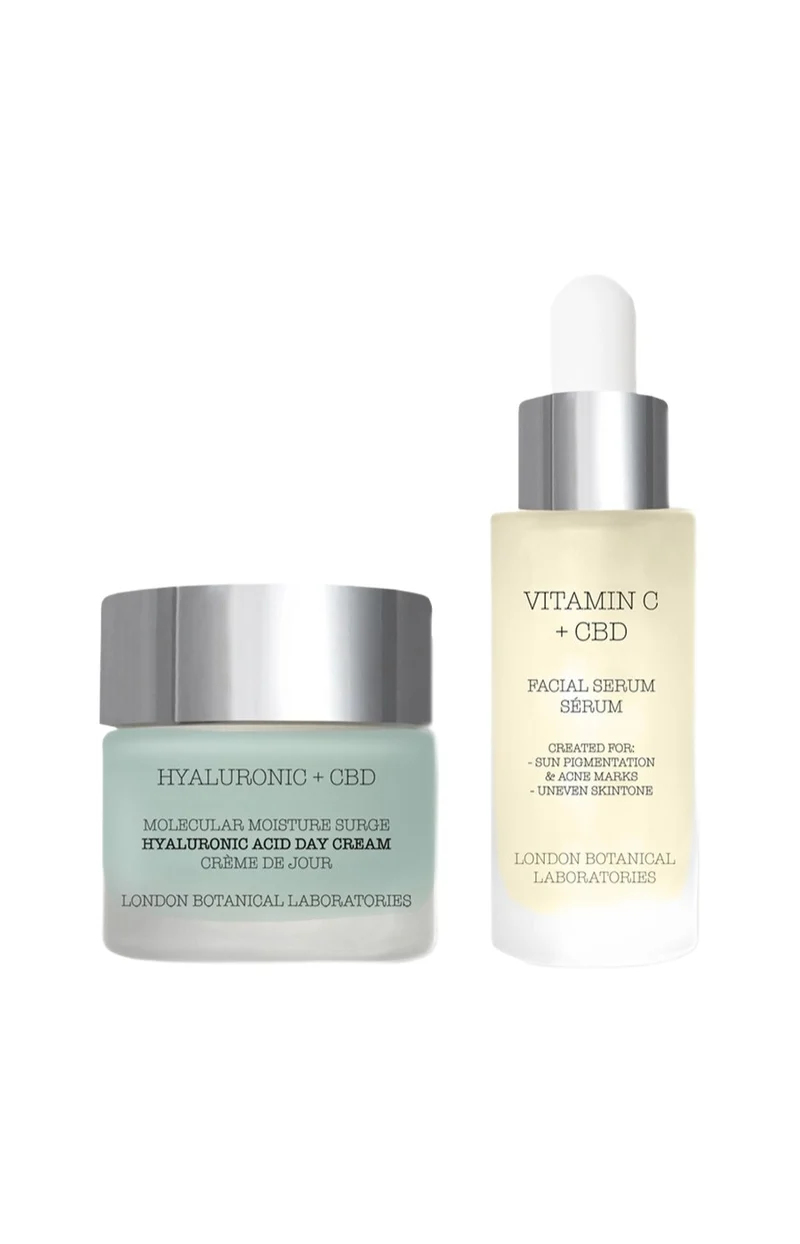 Crème de jour à l'acide hyaluronique & sérum à la vitamine C & CBD