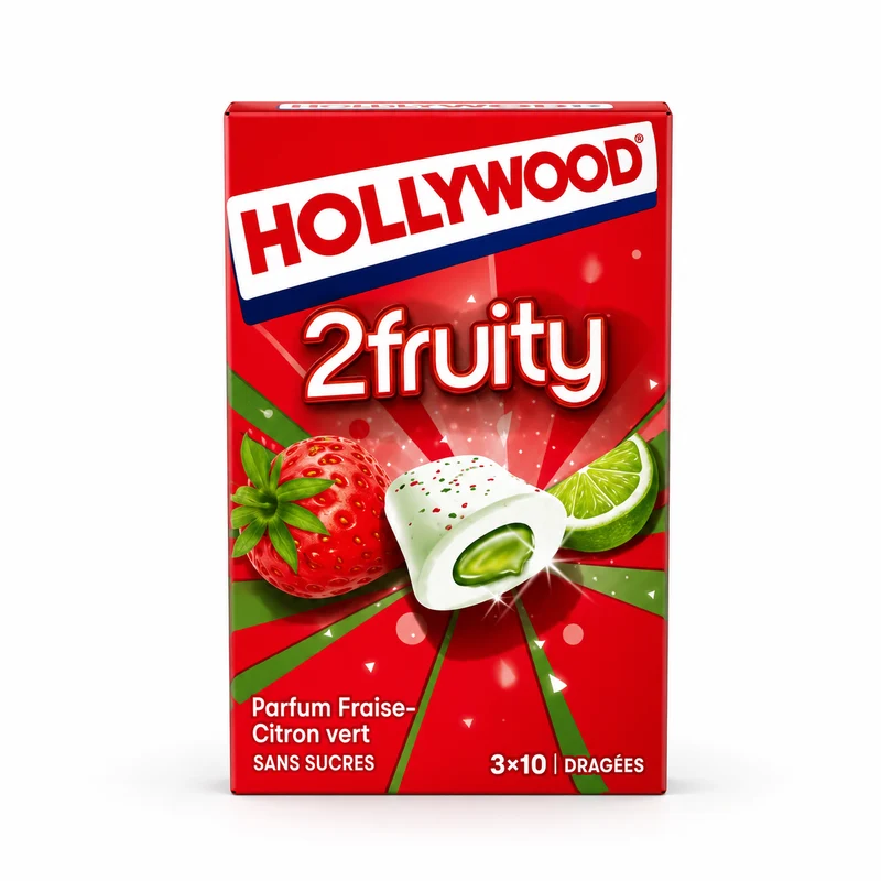 Hollywood 2Fruity Fraise & Citron Vert – Sans Sucres 10 Dragées