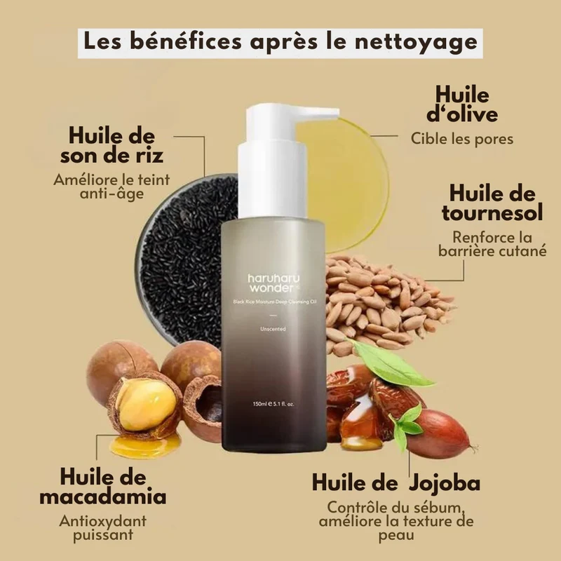 Huile démaquillante au riz noir