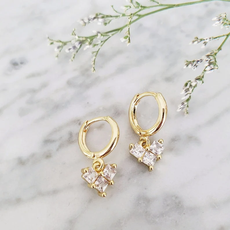 Boucles D'Oreilles Coeur Plaquées Carats Boucles D'Oreilles Pendantes Coeur