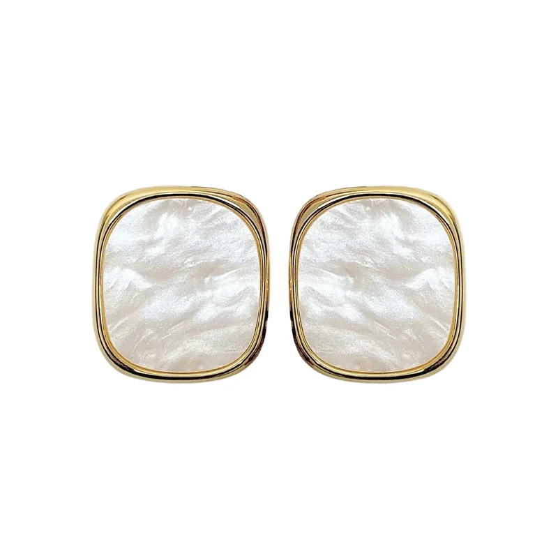 Boucles D'Oreilles Carrées En Résine De Couleur Blanc Crème