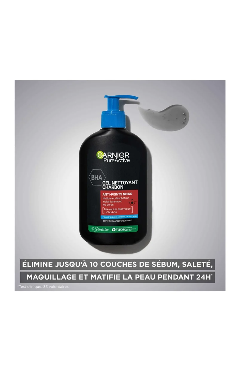 Gel nettoyant - PureActive Charbon - Peaux à tendance acnéique