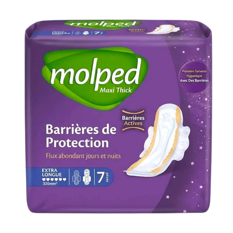 Molped Maxi Thick Extra Longue Serviettes Hygiéniques Barrières De Protection (X7)