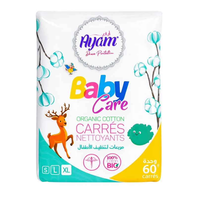 Ayam Baby Organic Cotons Carrés Nettoyants 60 Unites