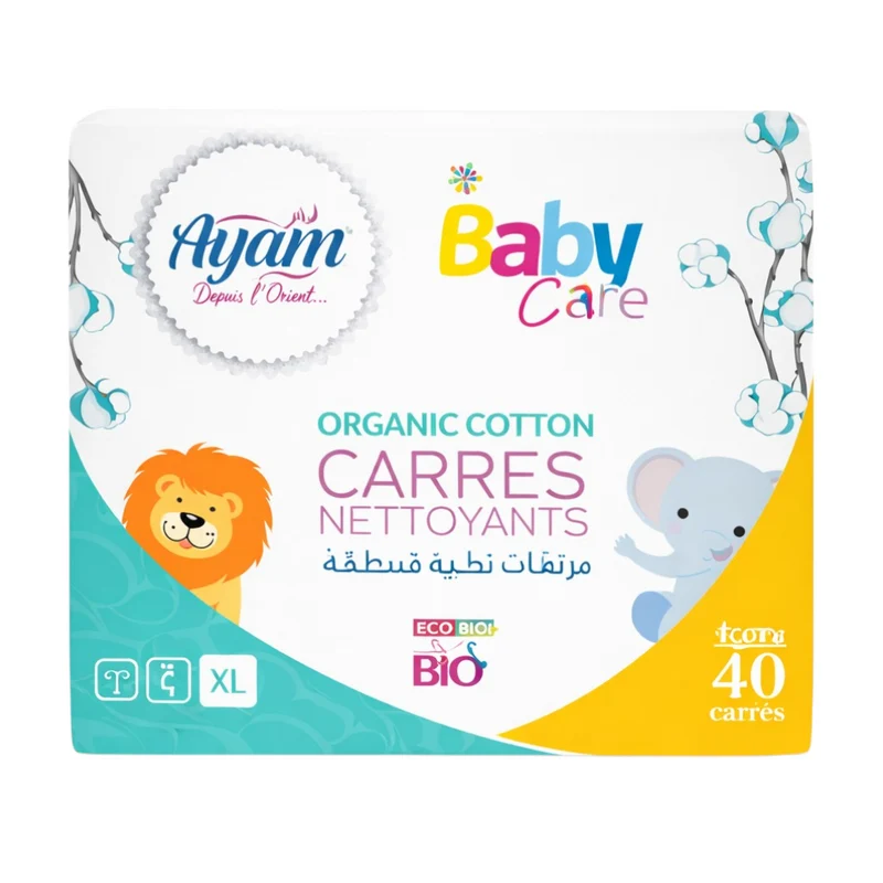Ayam Baby Organic Cotons Carrés Nettoyants 40 Unites