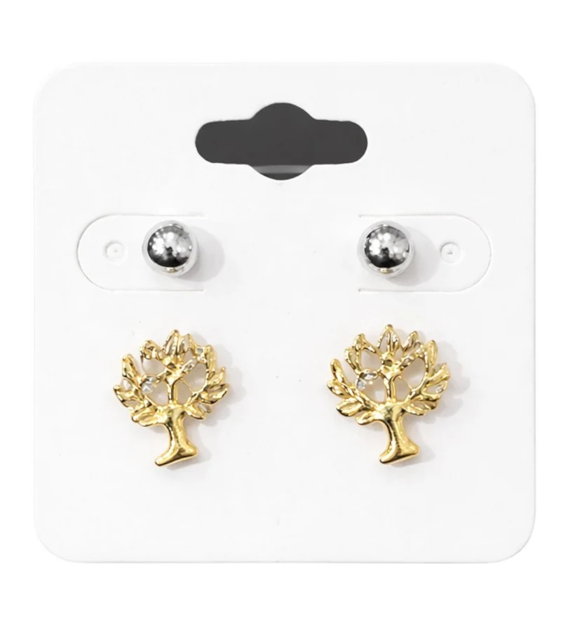 Boucles D’Oreilles Duo Nature – Arbre De Vie & Perles Argentées
